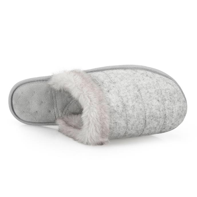 Isotoner® Ladies Brushed Marl Mule Slippers With Fur Cuff Grey  Extra Image 4